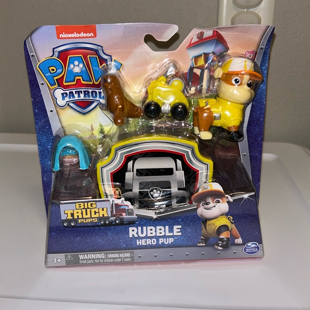 Paw Patrol Big Truck Pups Rubble Action Figure W/ Clip-on Rescue Drone & Friend.